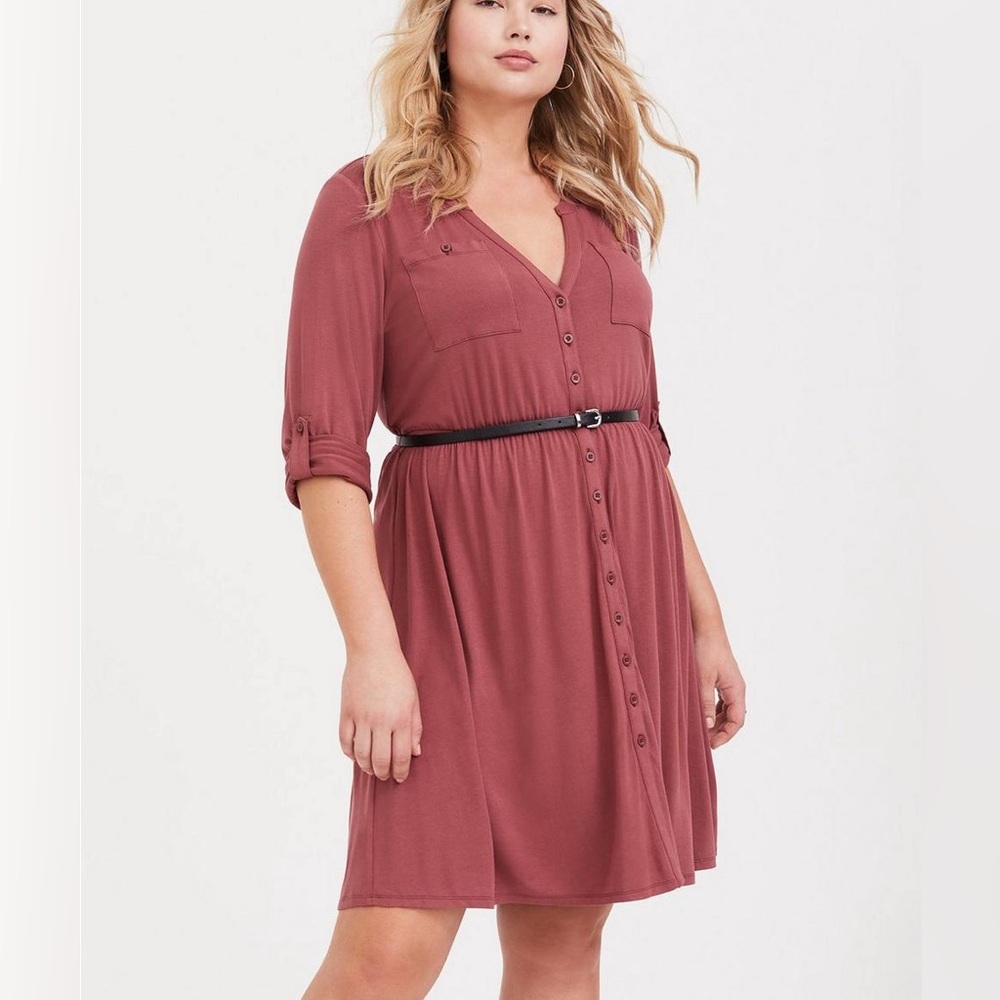 Torrid Mini Jersey Belted Shirt Dress, color Apple Butter Pink, sz 3 (3x 22-24)